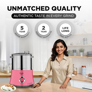 Preethi Iconic Table Top Wet Grinder, 2 L (Pink) with Bi-Directional Grinding Technology