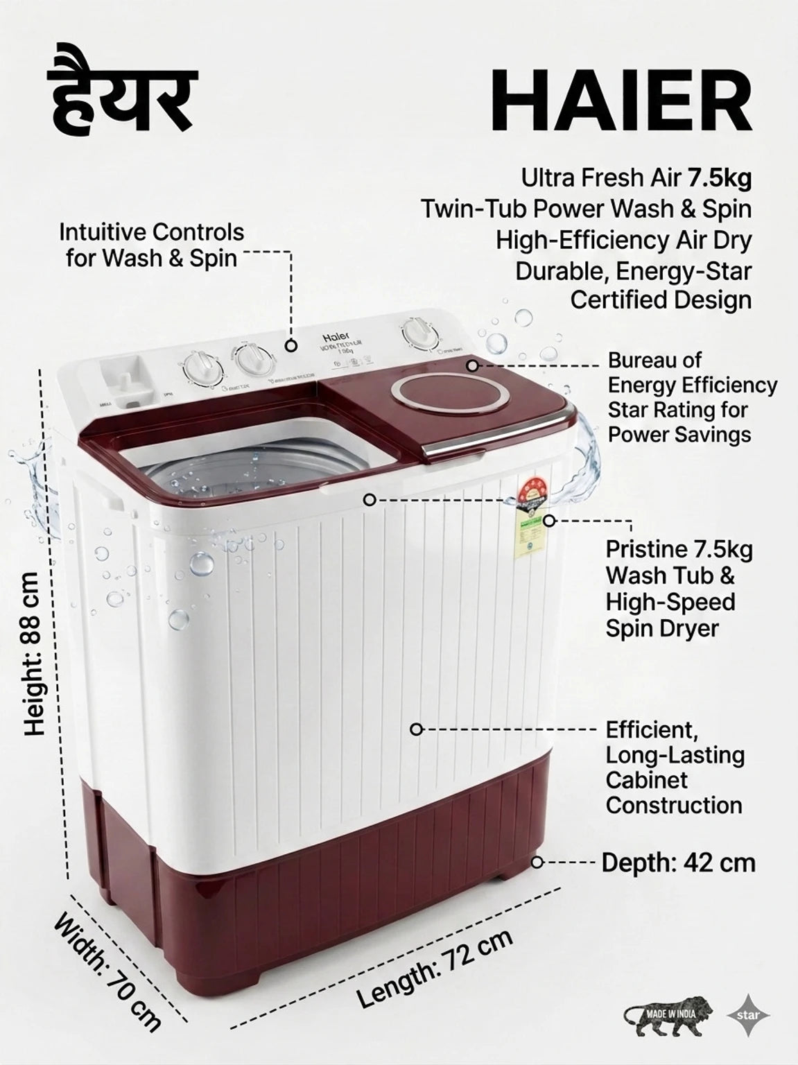 HAIER:WASHING MACHINE:HTW70-1217BR:NOIDA 7 KG OFF WHITE