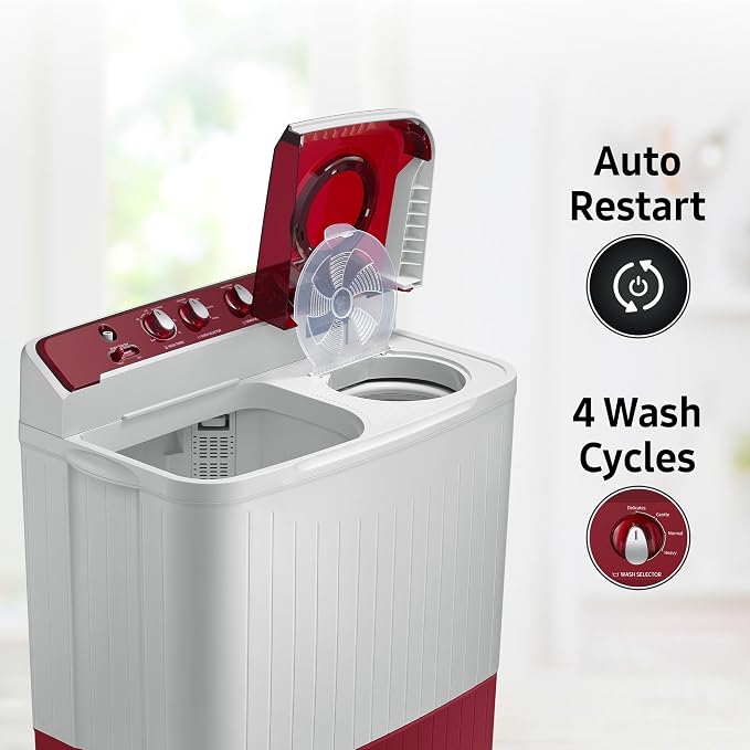 SAMSUNG:WASHING MACHINE:WT75B3200RR/TL 7.5 KG LIGHT GRAY WITH RED BASE