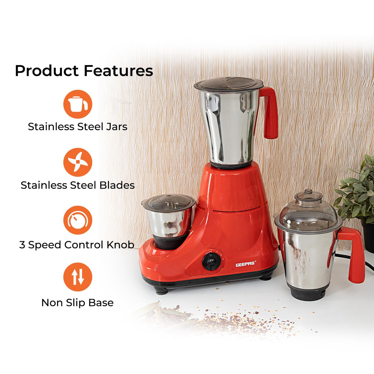 GEEPAS:MIXER GRINDER:750 W 3JAR MIXER GRINDER- GSB44130ID