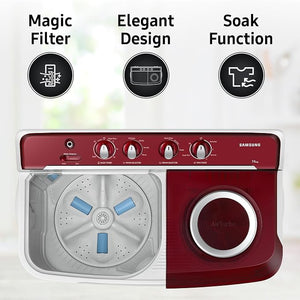 SAMSUNG:WASHING MACHINE:WT75B3200RR/TL 7.5 KG LIGHT GRAY WITH RED BASE