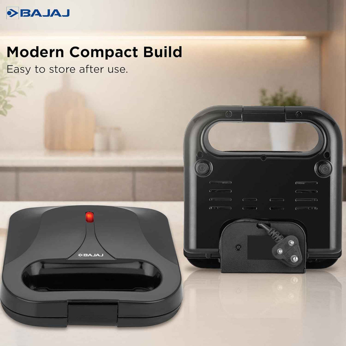 Bajaj SWX 6 800-Watt 2-Slice Sandwich Griller | Non-Stick Coated Plates for Easy-to-Clean | Upright Compact Storage | Buckle Clips Lock | 2 Years Warranty | Black