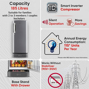 LG:REFRIGERATOR:GLD1956ZAPZ.APZZEBN 185 LTR SHINY STEEL
