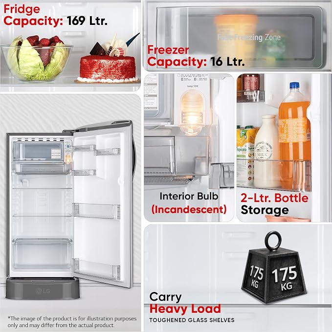 LG:REFRIGERATOR:GLD1956ZAPZ.APZZEBN 185 LTR SHINY STEEL
