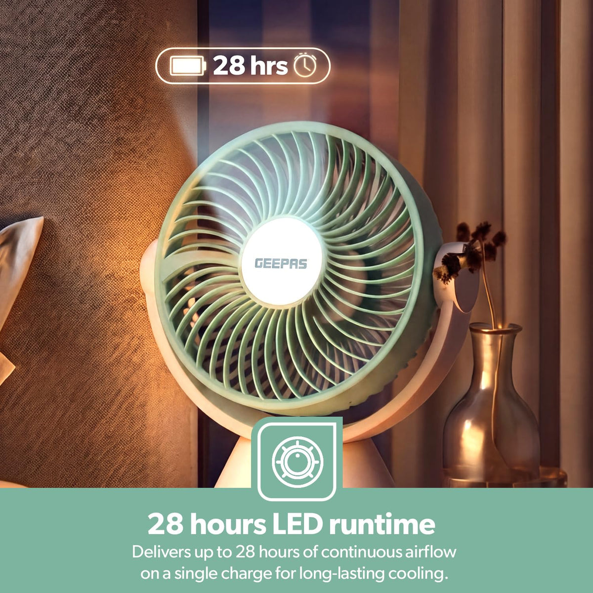 GEEPAS:RECHARGEBLE FAN:GF21242ID- RECHARGABLE MINI FAN WITH LIGHT