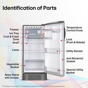 LG:REFRIGERATOR:GLD1956ZAPZ.APZZEBN 185 LTR SHINY STEEL