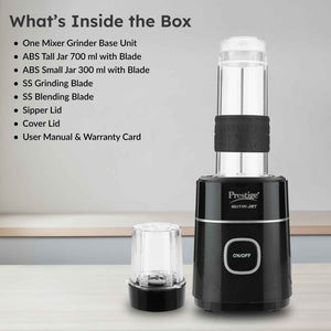 Prestige Nutri-Jet 450 W Juicer Mixer Grinder (450W Motor | 2 Jars | Black)