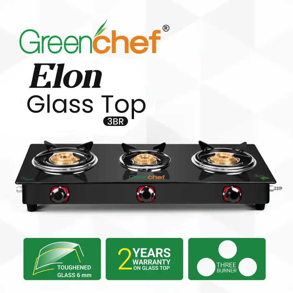 GREEN CHEFF:GAS STOVE:1040 GC GT LPG STOVE- T/B ELON 3BR GLASSTOP