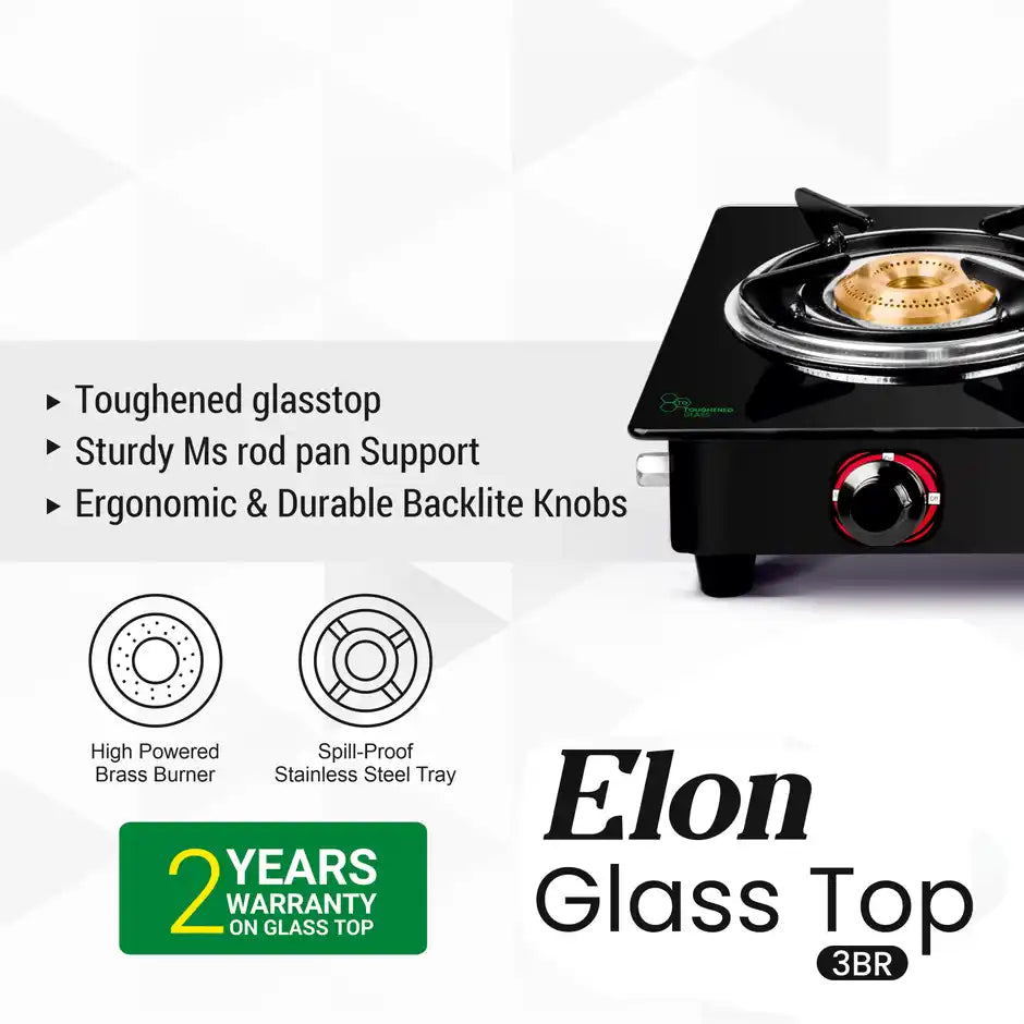 GREEN CHEFF:GAS STOVE:1040 GC GT LPG STOVE- T/B ELON 3BR GLASSTOP