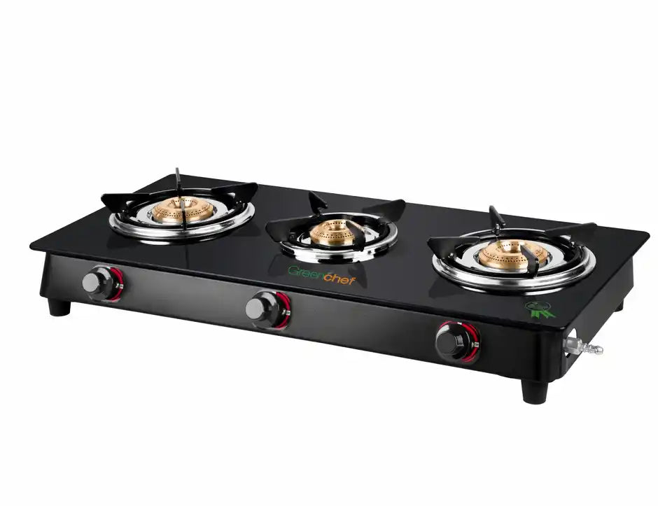 GREEN CHEFF:GAS STOVE:1040 GC GT LPG STOVE- T/B ELON 3BR GLASSTOP