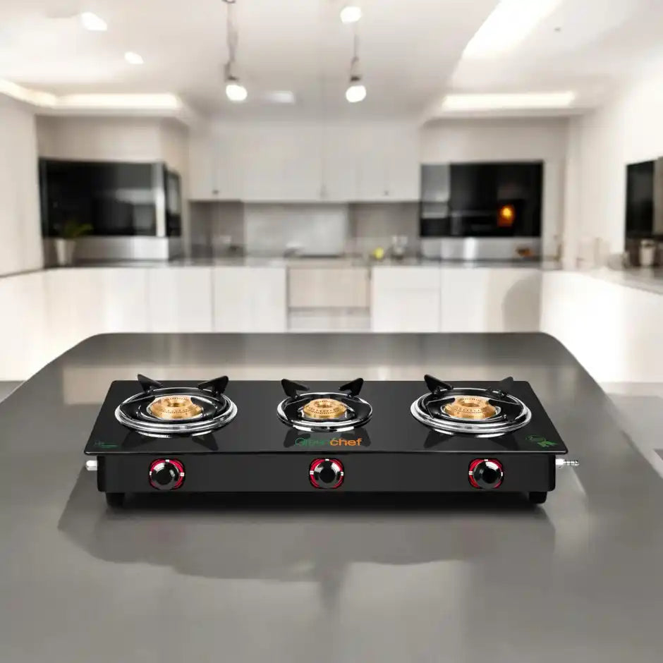 GREEN CHEFF:GAS STOVE:1040 GC GT LPG STOVE- T/B ELON 3BR GLASSTOP
