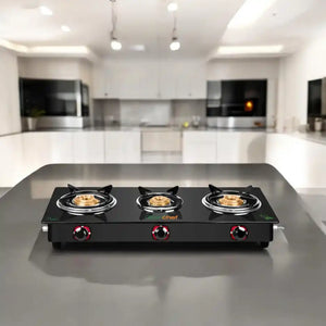 GREEN CHEFF:GAS STOVE:1040 GC GT LPG STOVE- T/B ELON 3BR GLASSTOP