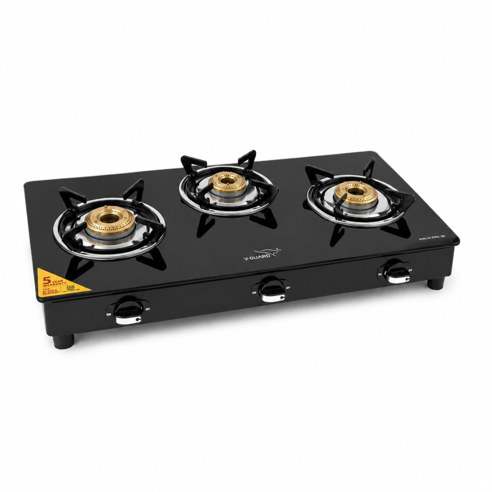V GUARD:GAS STOVE:Idalia PRO 3B Glass Top Gas Stove