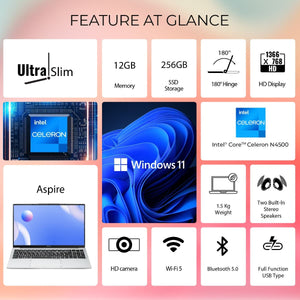 ACER:LAPTOPS: ASPIRE 3 UN.344SI.011 N4500 | 12GB | 256GB SSD | 15" HD | WIN 11 | PURE SILVER