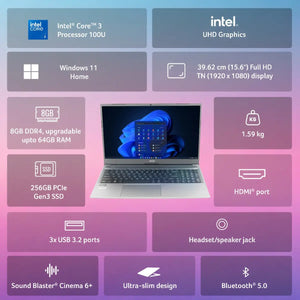 ACER:LAPTOPS: ASPIRE LITE UN.34ESI.02X CORE 3 100U | 8GB | 256GB SSD | 15" FHD IPS | WIN 11 | STEEL GRAY