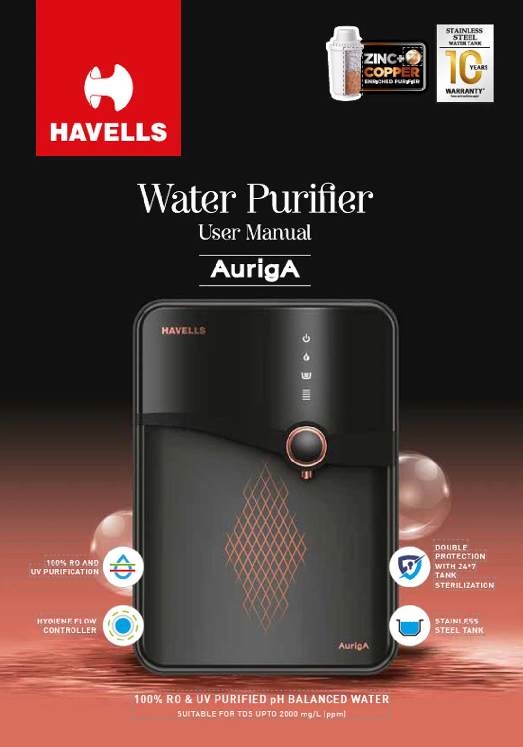 EUREKA FORBES:WATER PURIFIER:AQUAGUARD ASPIRE DESIGNO UTC RO+UV 2X