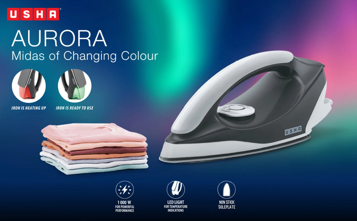 USHA:IRON BOX:ELECTRIC IRON AURORA AU1000WD GREY WHITE