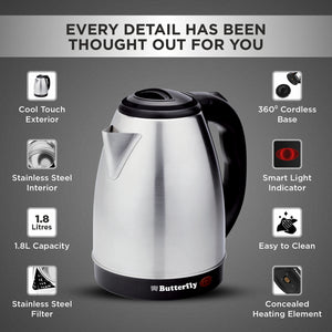 BUTTERFLY:ELECTRIC KETTLE:EVO PRO 1.8 L ELECTRIC KETTLE