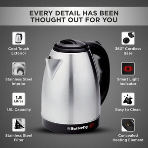 BUTTERFLY:ELECTRIC KETTLE:EVO PRO 1.5 L ELECTRIC KETTLE