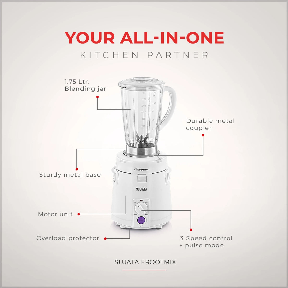 SUJATA:MIXER GRINDER:POWERMATIC PLUS
