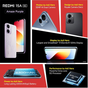 XIAOMI:SMART PHONES:REDMI 15A 4/64GB AMAZE PURPLE