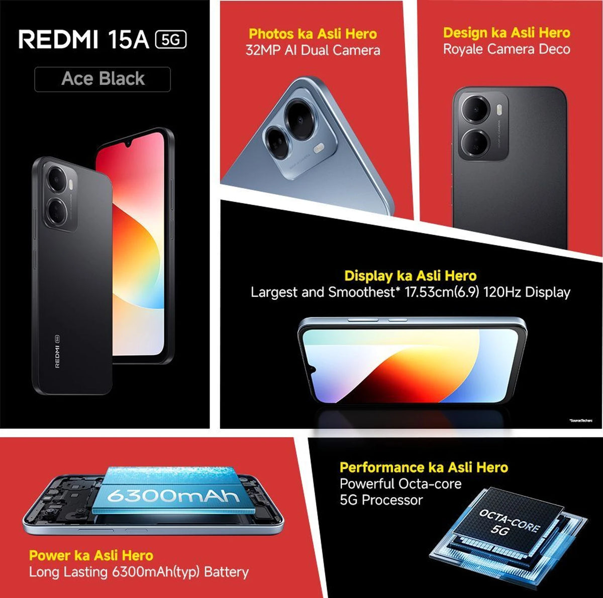 XIAOMI:SMART PHONES:REDMI 15A 4/128GB ACE BLACK
