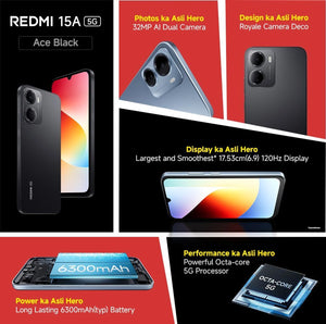 XIAOMI:SMART PHONES:REDMI 15A 4/128GB ACE BLACK
