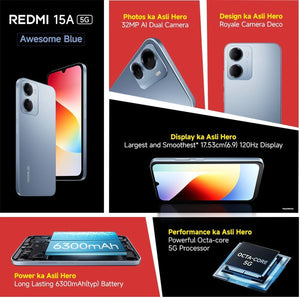 XIAOMI:SMART PHONES:REDMI 15A 6/128GB AWESOME BLUE