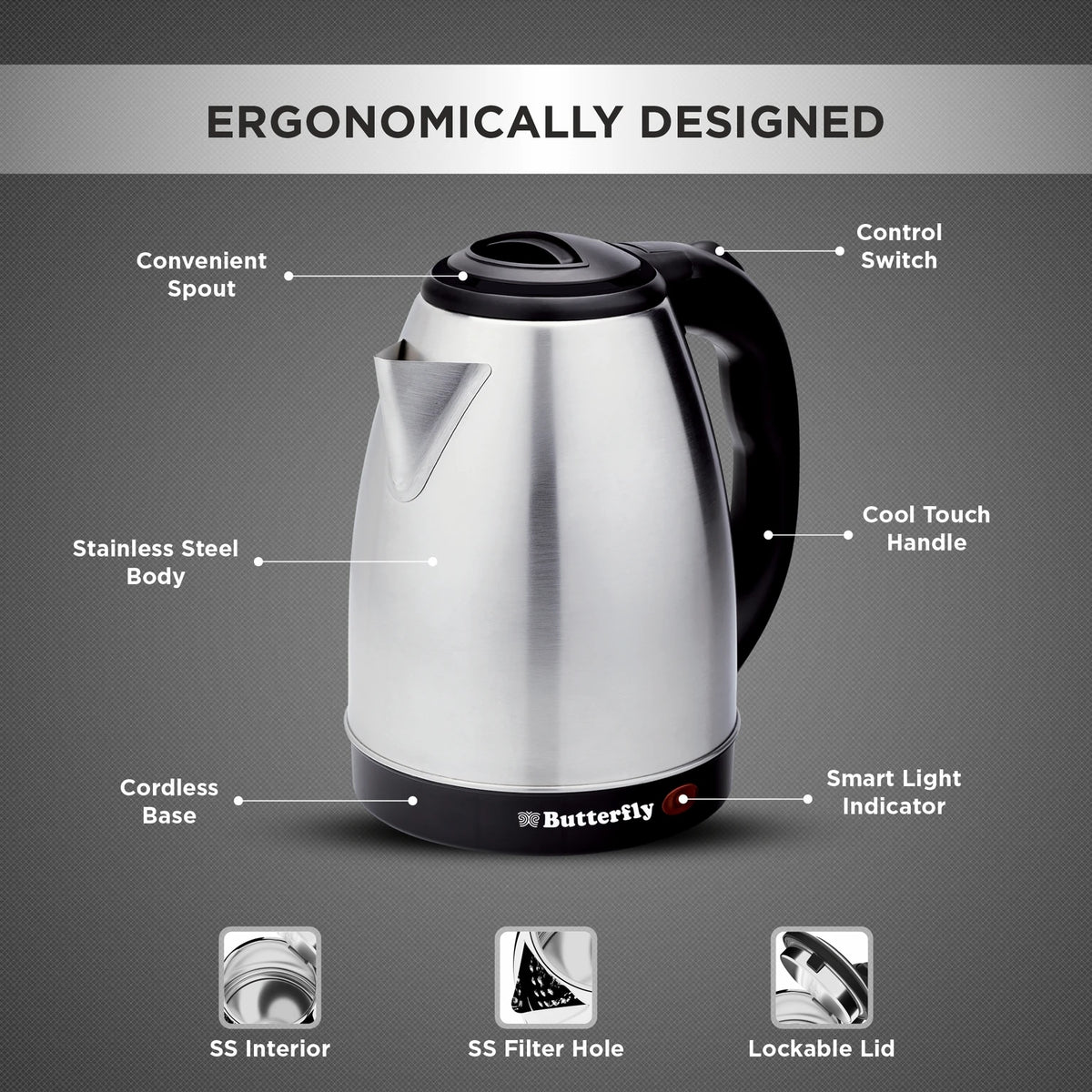 BUTTERFLY:ELECTRIC KETTLE:EVO PRO 1.5 L ELECTRIC KETTLE