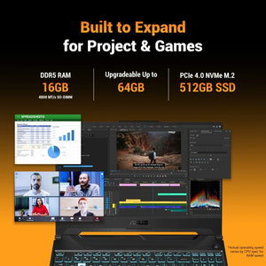 ASUS:LAPTOPS: TUF A15 FA506NCG-HN443WS RYZEN 7 155 | 16GB | 512GB SSD | RTX 3050 4GB GFX | 15.6" FHD 144HZ | WIN 11 | MSO | GRAPHITE BLACK