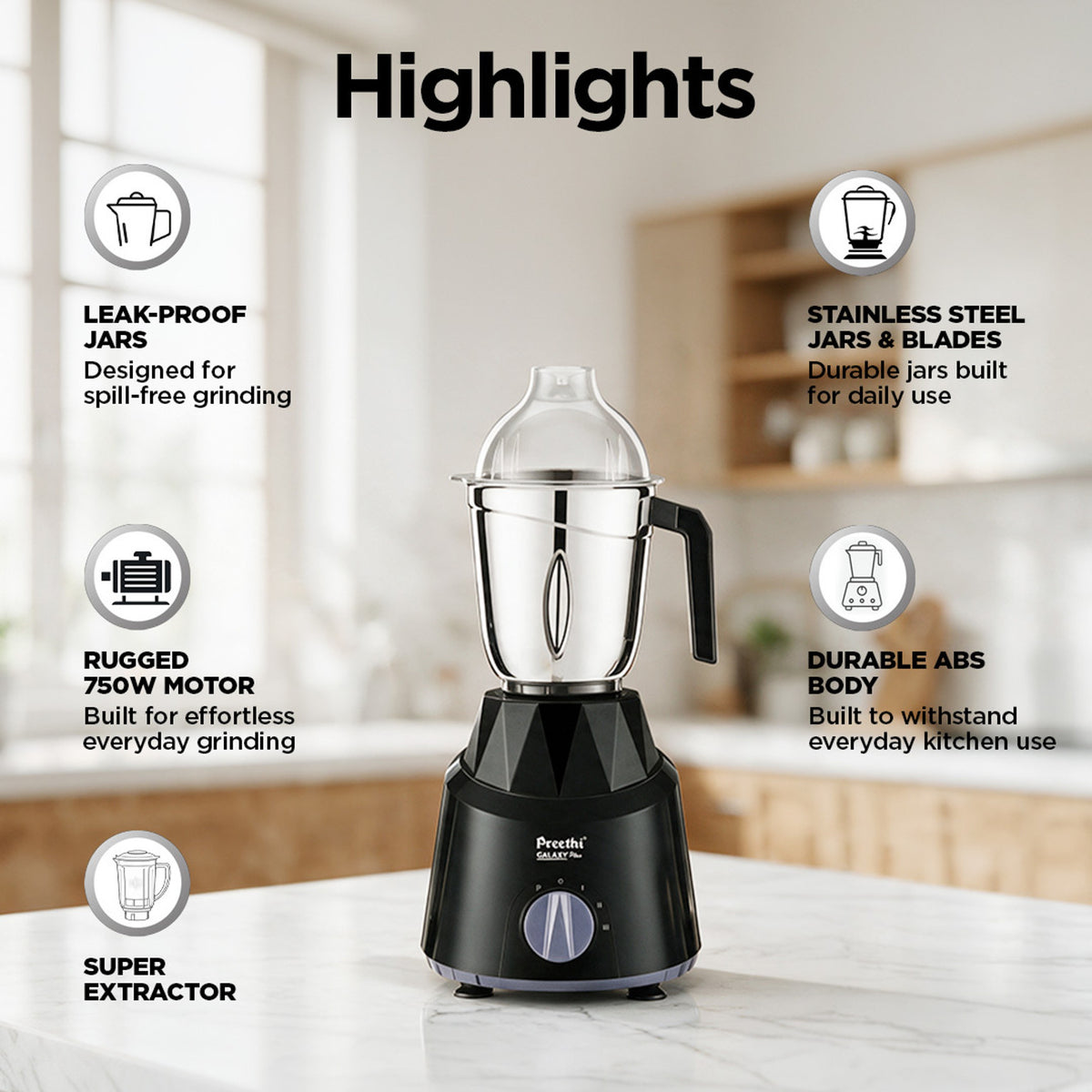 PREETHI:MIXER GRINDER:GALAXY PLUS 3 JAR+JUICER