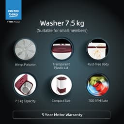 VOLTBECK:WASHING MACHINE:WST75UZ/BRSSWH2PTD 7.5 KG(WASHER ONLY) MAROON AND WHITE