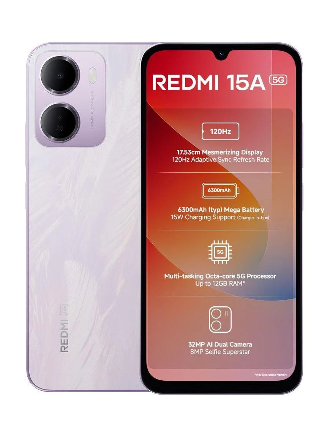 XIAOMI:SMART PHONES:REDMI 15A 4/64GB AMAZE PURPLE