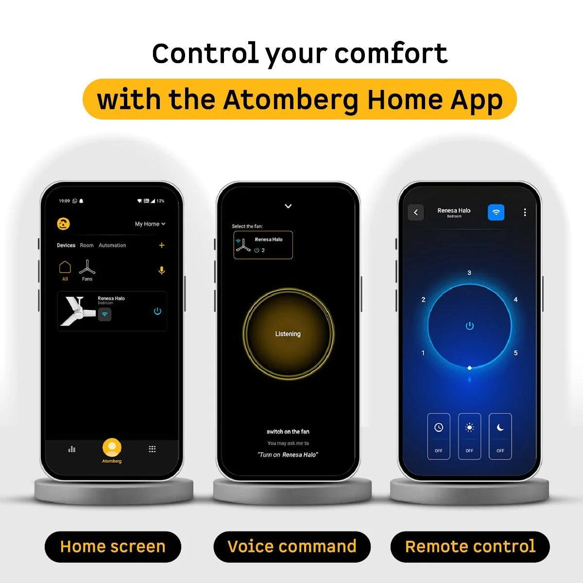 ATOMBERG:CEILING FAN:RENESA HALO SMART 1200MM WITH REMOTE CONTROL | SEA SAND IVORY