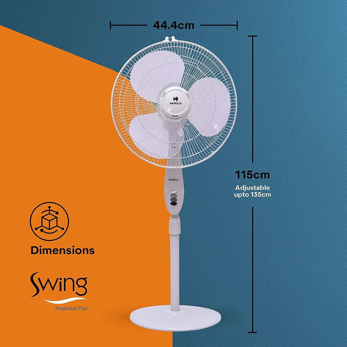 HAVELLS:PEDESTAL FAN:400MM SWING PEDESTAL WHITE