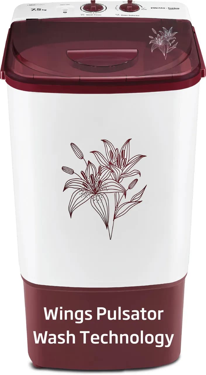 VOLTBECK:WASHING MACHINE:WST75UZ/BRSSWH2PTD 7.5 KG(WASHER ONLY) MAROON AND WHITE