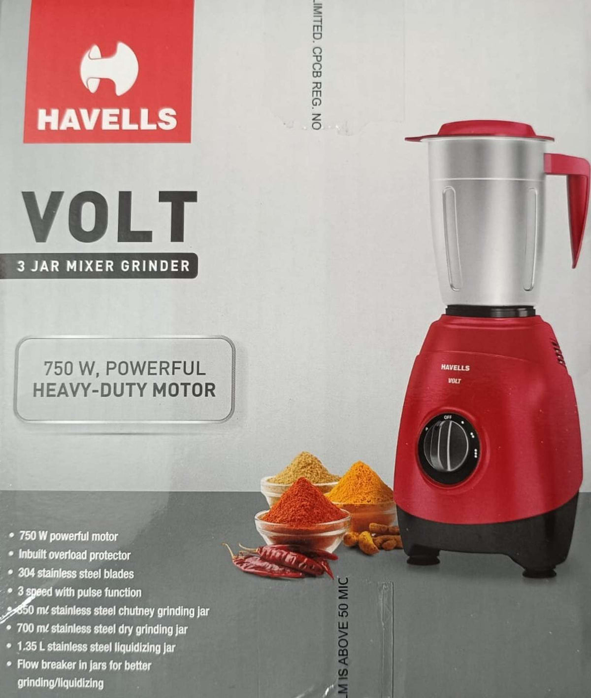 HAVELLS:MIXER GRINDER:VOLT_GREY 750W 3 Jar MG
