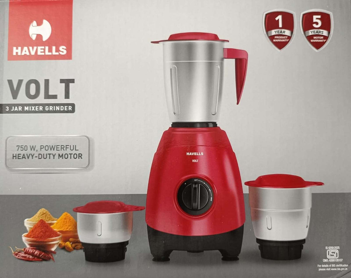 HAVELLS:MIXER GRINDER:VOLT_GREY 750W 3 Jar MG